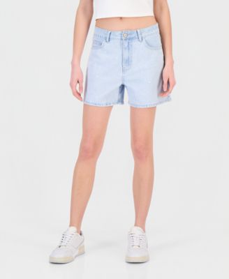 Juniors' Embroidered Hearts Denim Shorts