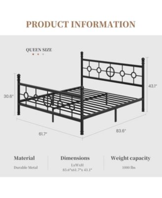 Metal Bed Frame with Vintage Circular Headboard and Footboard, Heavy-Duty Iron Platform Bed, No Box Spring Needed, Noise-Free Design