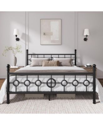 Metal Bed Frame with Vintage Circular Headboard and Footboard, Heavy-Duty Iron Platform Bed, No Box Spring Needed, Noise-Free Design