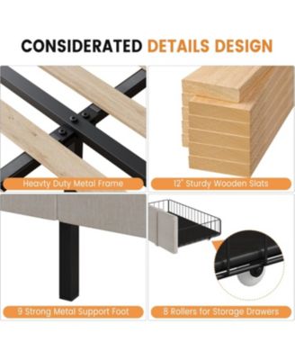Size Bed Frame, Upholstered Platform Bed Frame with Storage Drawers, Mattress Foundation with Solid Wooden Slats Support, No Box Spring Needed