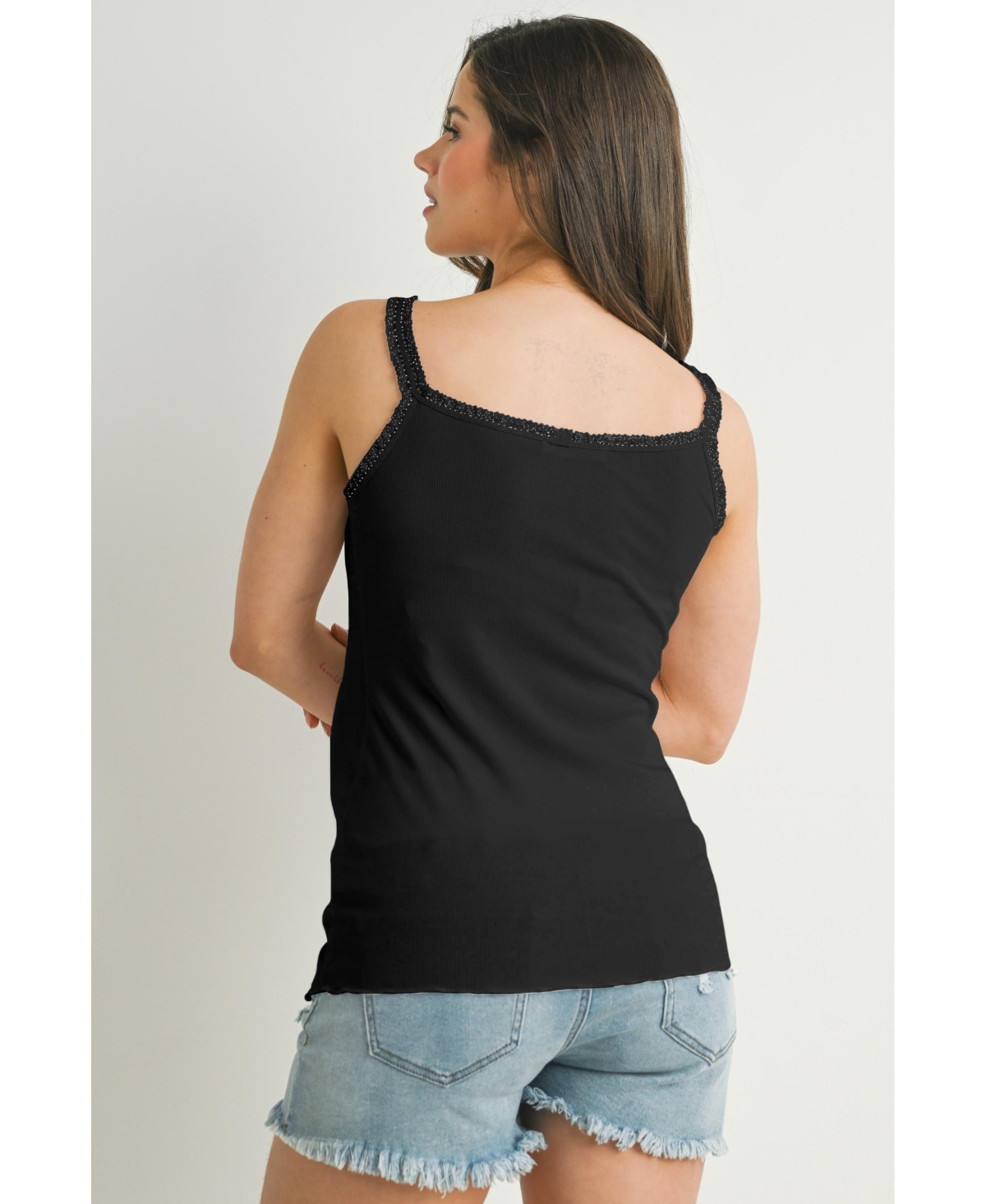 Hello Miz Maternity Women s Ribbed Lace Trim Camisole Top