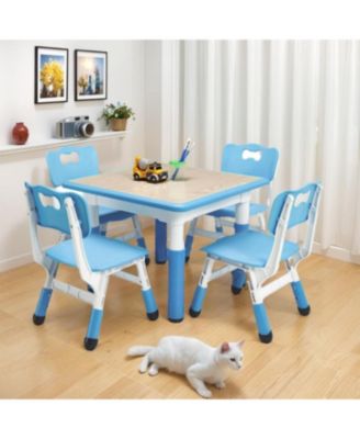 Modern Kids Table and 4 Chair Set, Height Adjustable Toddler Tables and 4 Chairs with Non-Slip Desk