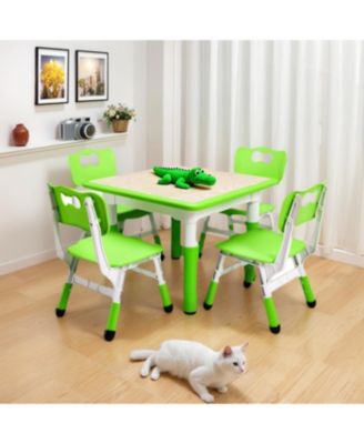 Modern Kids Table and 4 Chair Set, Height Adjustable Toddler Tables and 4 Chairs with Non-Slip Desk
