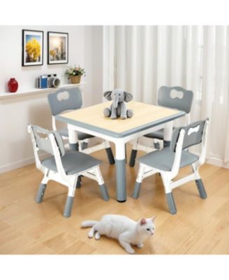 Modern Kids Table and 4 Chair Set, Height Adjustable Toddler Tables and 4 Chairs with Non-Slip Desk