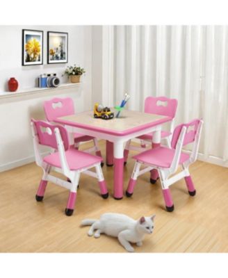 Modern Kids Table and 4 Chair Set, Height Adjustable Toddler Tables and 4 Chairs with Non-Slip Desk