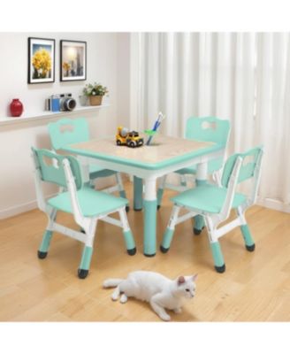 Modern Kids Table and 4 Chair Set, Height Adjustable Toddler Tables and 4 Chairs with Non-Slip Desk