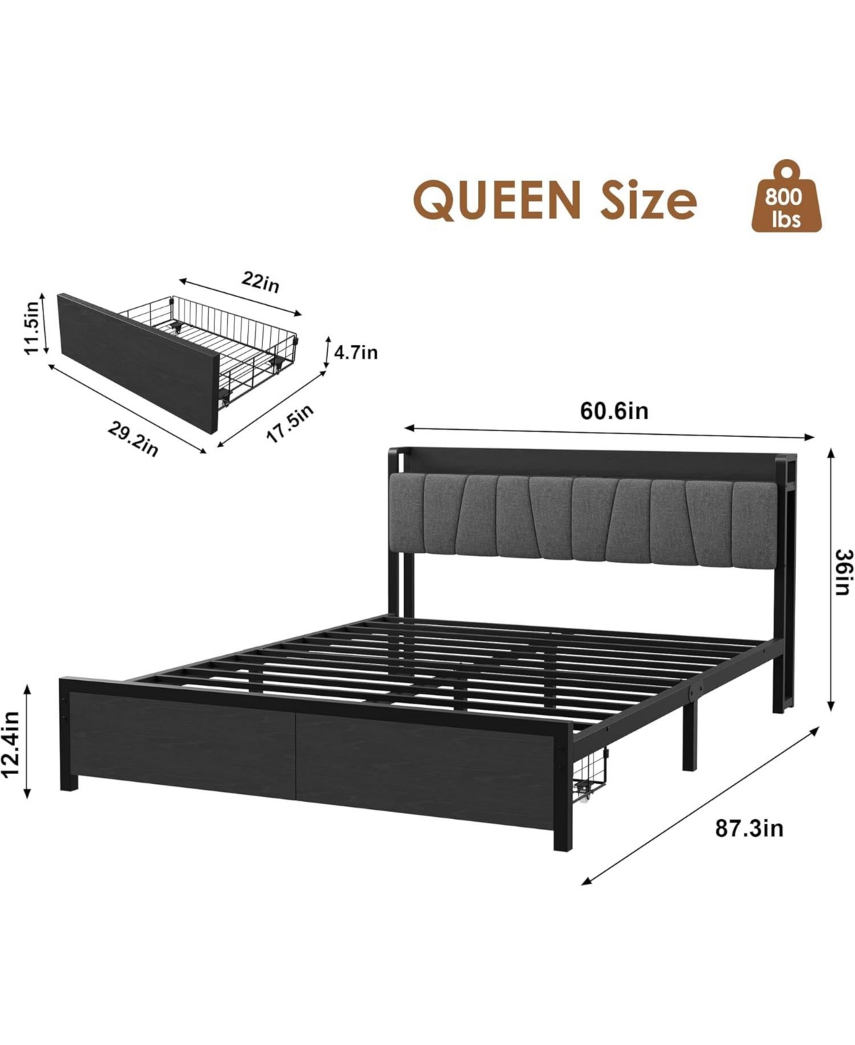 gaomon Bed Frame with a Functional Storage Headboard