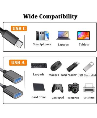 USB C to Dual USB A Adapter, 480Mbps Data Transfer,Aluminum Hub for Laptop/Car/Phone, Ideal for Commuters, Gamers