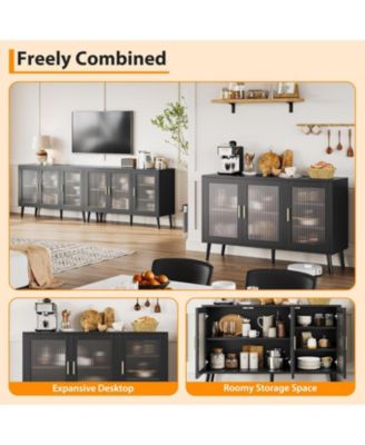 Sideboard Buffet Cabinet, Large Sideboard Cabinet with 3 Fluted Glass Doors and Removable Shelves