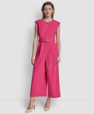 Women's Cap-Sleeve Jewel Neck Cropped Jumpsuit