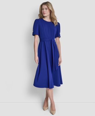 Women's Short-Sleeve Jewel Neck Midi Dress
