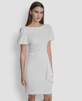 Women's Bubble Sleeve Scuba Crepe Ruched Sheath Dress