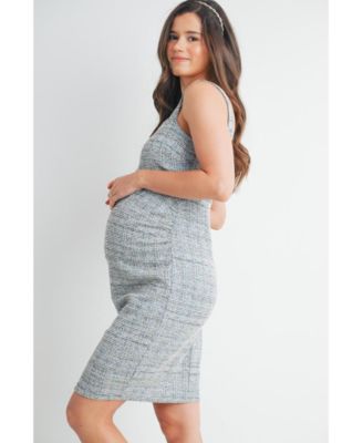 Maternity Sleeveless Square-Neck Tweed Sheath Dress