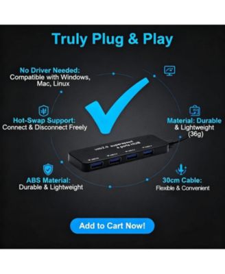 4-Port USB 2.0 Hub - With 39.3inch cable, Plug-and-Play OTG Expander for PC/Android Tablet, Ideal for Office Workers
