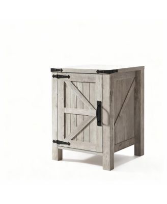 Farmhouse Barn Door Bedside locker with Charging Station - Rustic Wood - Multi-Functional