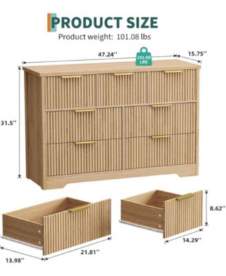 Fluted Dresser for Bedroom with 7 Drawers, Modern Dressers Dresser w/Metal Handle, Furniture TV Stand, Wide Closet Clothes Storage Organizer