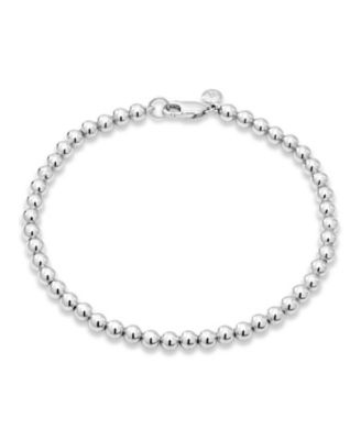 4mm Beaded Ball Chain Bracelet in Rhodium Plated Sterling Silver, Medium 7.5