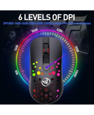 Dual-Mode Wireless Gaming Mouse, Hollow Hole Design, 10000 DPI Adjustable, 10 RGB Lighting Modes, 550mAh Rechargeable