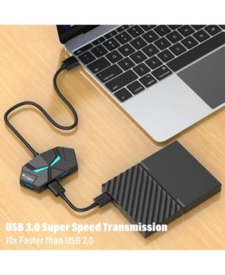 4-Port USB 3.0 Hub with 5Gbps Transfer, LED Light & Portable Design - Multiport Adapter for Laptop/Desktop