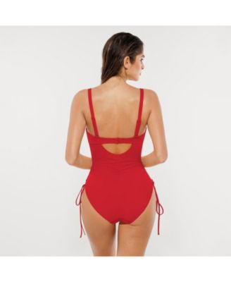 Women's Mesh Inset Tie-Side Sculpting One-Piece Swimsuit