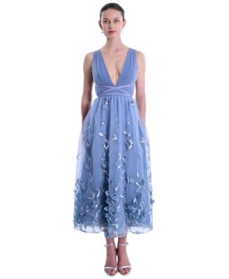 Marchesa Notte - Women's V-Neck 3D Floral Midi Dress