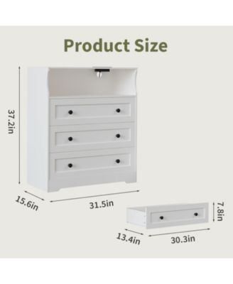 Small Dresser for Bedroom Closet Bedside with 3 Drawers, Wooden Dressers with Charging Station , Wood Chest of Drawers for Living Room