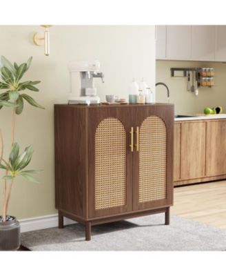 Set of 2 Rattan Sideboard Buffet with Storage, 59 Inch Accent Cabinet with Doors, Storage Cabinet for Dining Room, Living Room, Kitchen