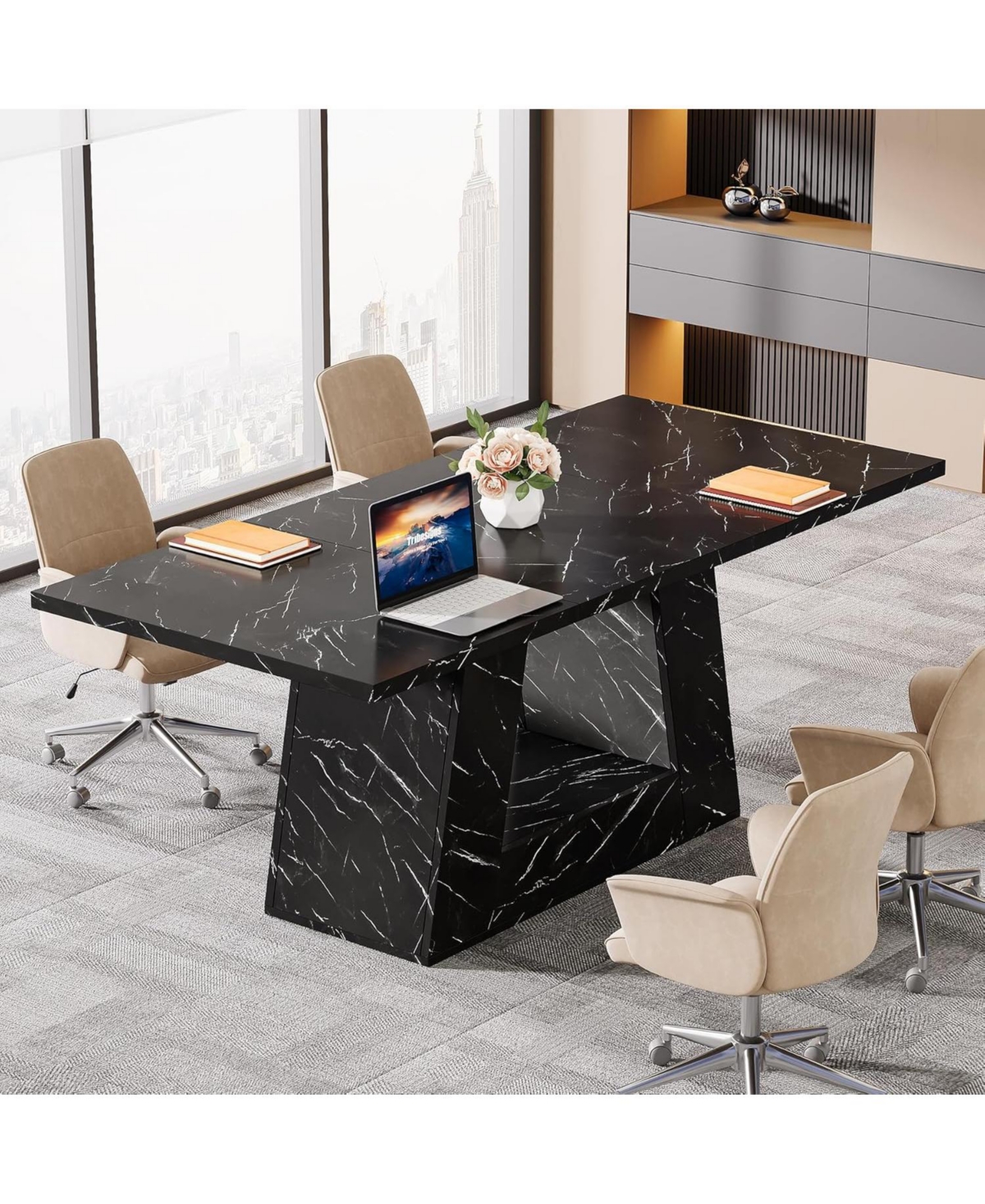 Tribesigns 63-Inch Large Computer Desk, Modern Office Desk Workstation, Simple Style Executive Study Table, Wooden Faux Marble Writing