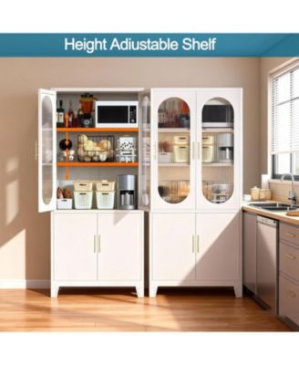  Fluted Glass Door Storage Cabinet, Cold Rolled Steel Tall Locker with Adjustable Shelf for Living Room, Bedroom, Garage