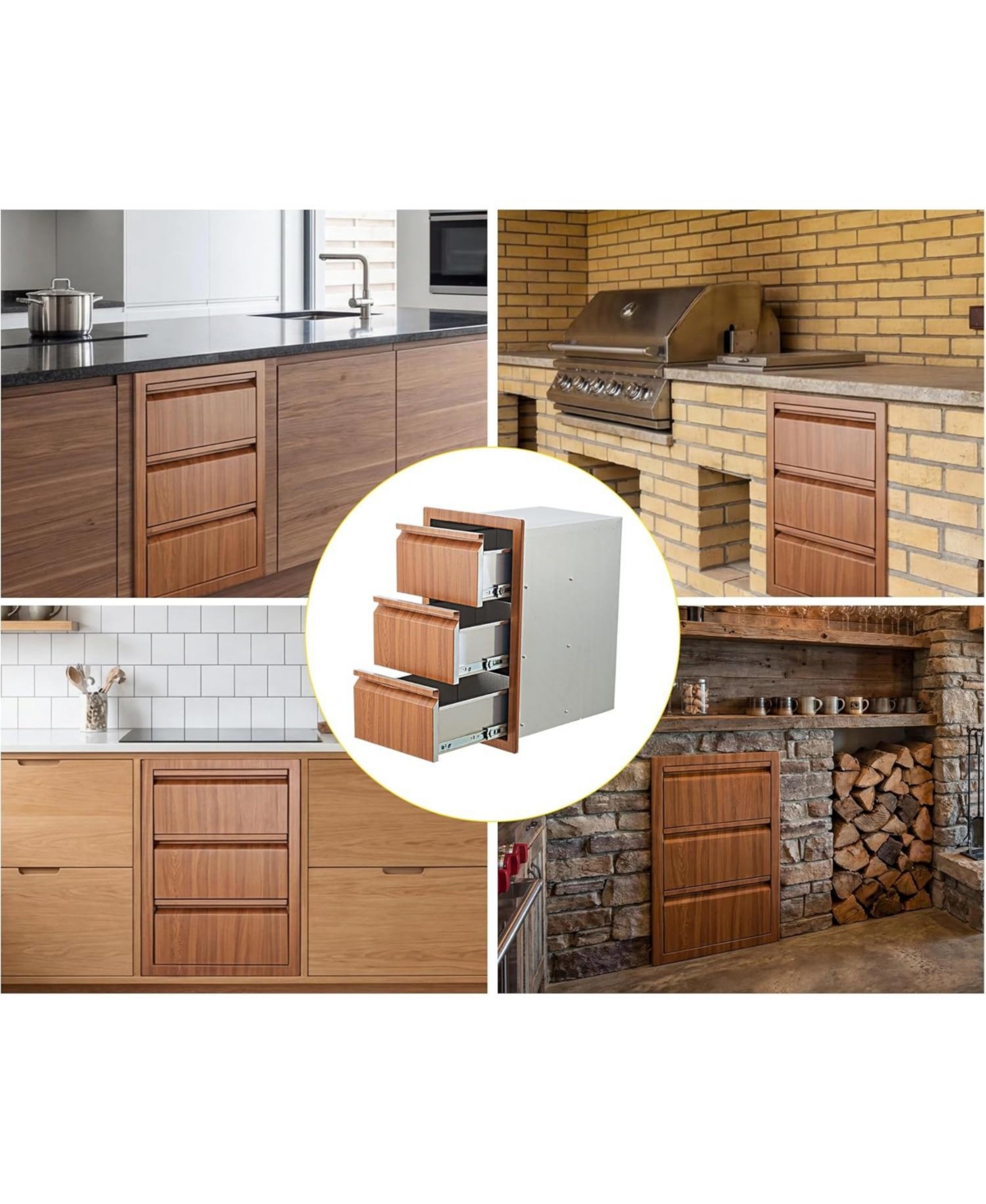 gaomon Outdoor Kitchen Drawers 14" W x 24" H x 18" D Flush Mount Triple Blue-Grey Drawers, Stainless Steel Drawer for Outdoor Kitchen I