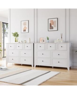 White 7 Drawer Dresser for Bedroom – 54" Wide Modern Wooden Chest with Deep Drawers, Metal Knobs, for Hallway, Entryway