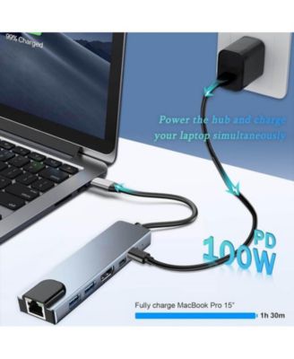 6 in 1 Type C to HDTV Adapter, USB C Hub with LAN Port, 4K HDMI Output USB C,Ideal for Home Office, Gaming, School