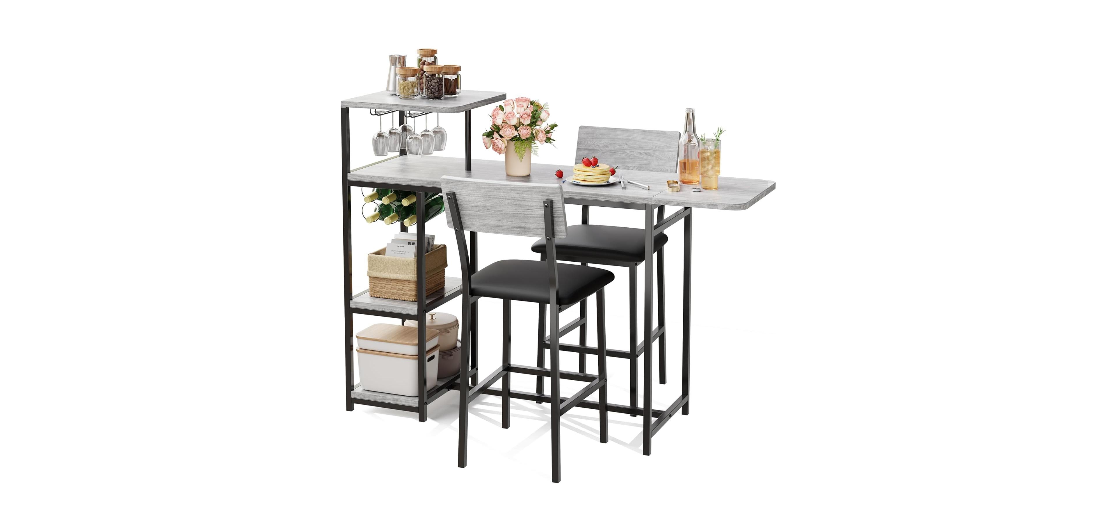 gaomon Kitchen Table Dining Table Set for 2 3-Piece Expandable Bar Table and Chairs Set