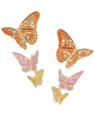Nano Gem and 14k Gold Over Brass Cailey Enamel Butterfly Statement Earrings
