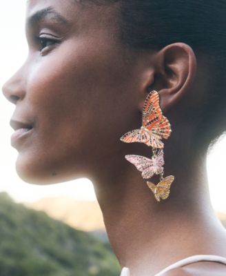 Nano Gem and 14k Gold Over Brass Cailey Enamel Butterfly Statement Earrings
