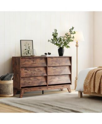 6 Dresser for Bedroom, Wide Dresser, Freestanding Horizontal Drawer with Storage, Wooden Closet Chest Storage for Living Room