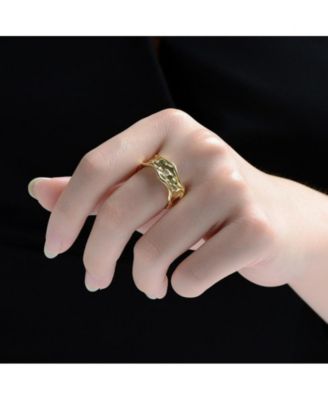 Elegant 14K Gold Plated Clear Cubic Zirconia Unique Wavy Ring