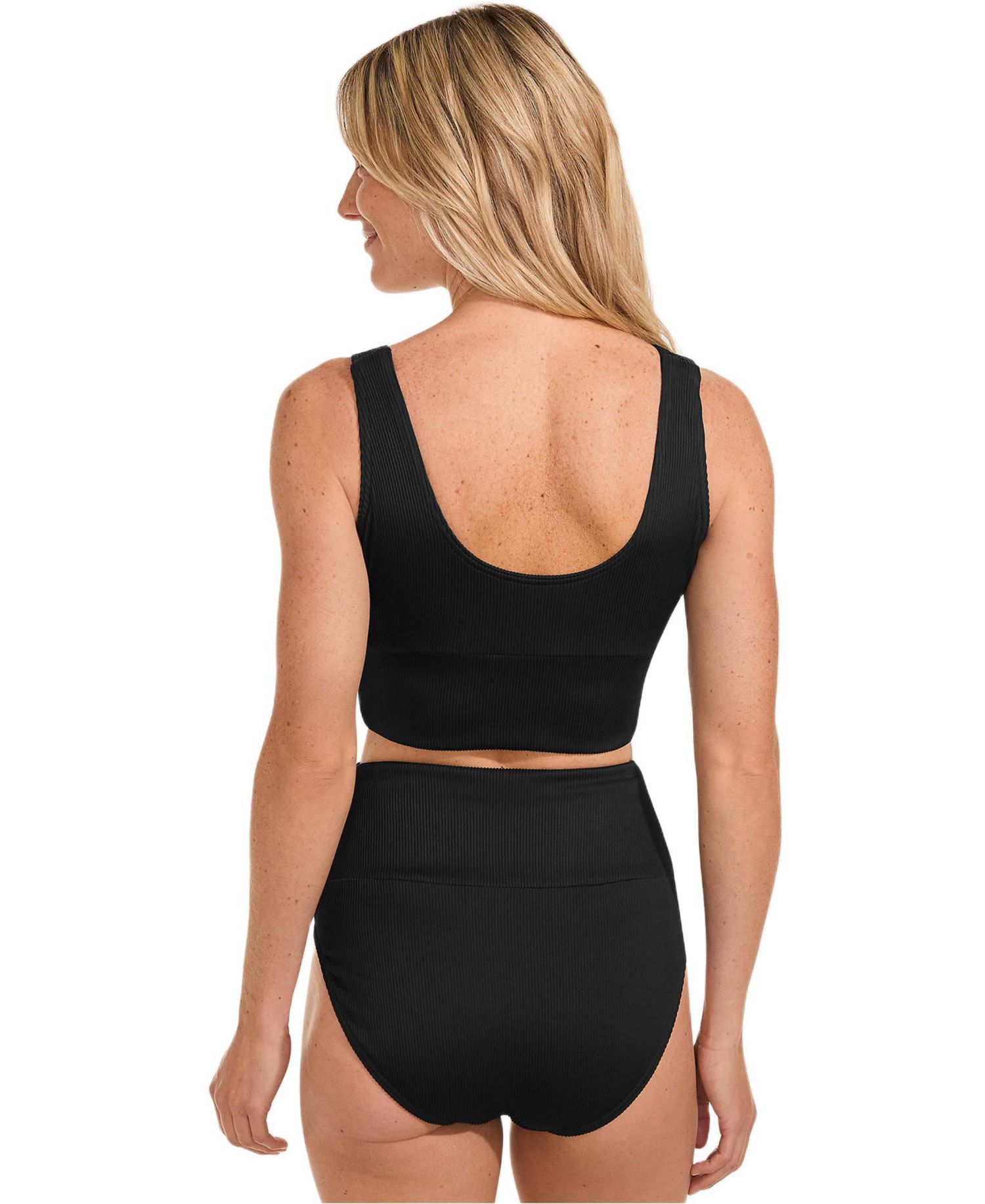 Women's Tugless Ribbed Midkini and High Waisted Bottom Swimsuit Set