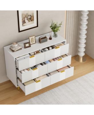 Fluted Dresser for Bedroom with 6 Drawers, 39.4" Wide Modern Chest of Drawers with Metal Handle, Wooden Closet Clothes Storage Organizer