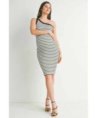 Maternity One-Shoulder Striped Bodycon Dress