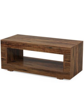 43.3" Wood Coffee Table for Living Room,2-Tier Farmhouse Rectangular Center Table Cocktail Living Room Table