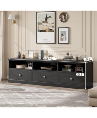 70" TV Stand for 80" TVs, Mid-Century Entertainment Center with Drawer and Open Shelves