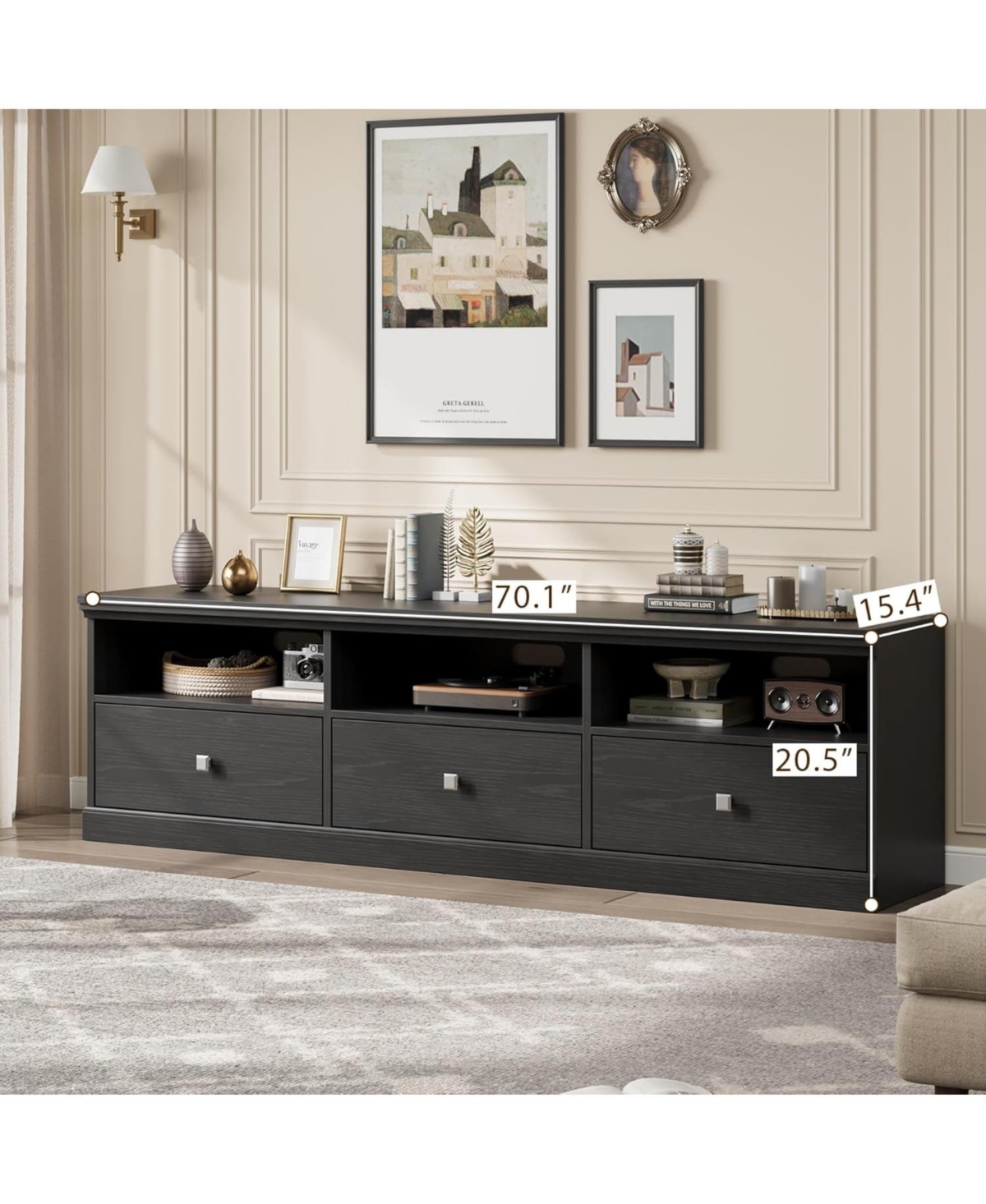 Gaomon 70" Tv Stand for 80" TVs, Mid-Century Entertainment Center with Drawer and Open Shelves