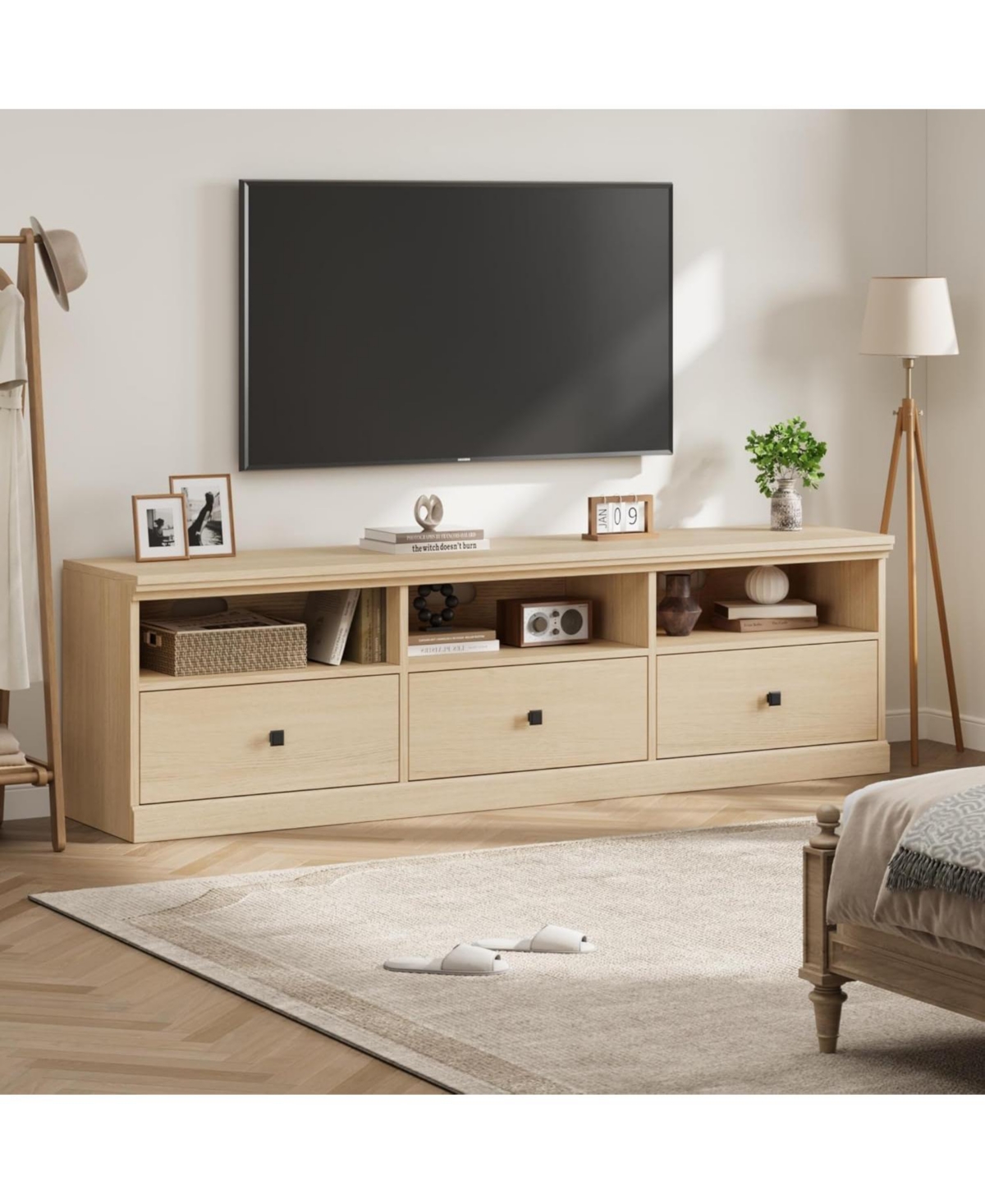 Gaomon 70" Tv Stand for 80" TVs, Mid-Century Entertainment Center with Drawer and Open Shelves