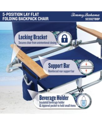 Tommy Bahama 5-Position Classic Lay Flat Backpack Cooler and Cup Holder Beach Chair, Portable Folding Beach Chair for Tanning, 2-Pack, Stripe