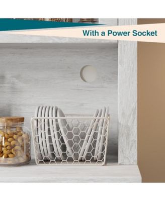 Kitchen Pantry Cabinet with Microwave Shelf,Freestanding Storage Cabinet with Glass Door, Adjustable Shelves and Drawer