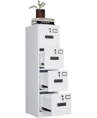 Heavy Duty Steel File Cabinet with 4 Lockable Drawers – Vertical Organizer for A4/Letter/Legal Documents – Independent Locks