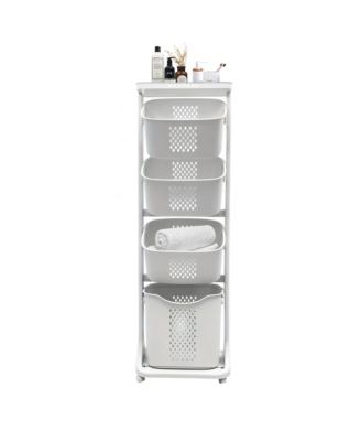 4-Tier Laundry Hamper Sorter, Vertical Laundry Baskets with Wheels, Removable, Stackable Laundry Cart, Laundry Storage Organizer for Dorm