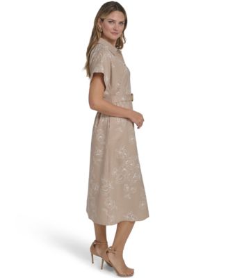 Petite Button Down Collared Midi Dress