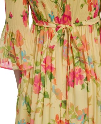 Petite Bell-Sleeve Jewel Neck Pleated Dress